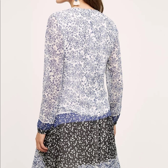 Anthropologie / shoshanna sky country silk dress in blue floral color block - Picture 4 of 6